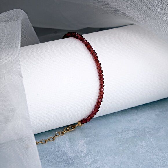 Mozambique Garnet Delicate Bracelet, 14k Gold Filled, Perfect for Gifting - Picture 6 of 11